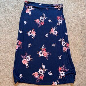 Liz Claiborne Navy with Pink Flowers Long Stretch Maxi Skirt XL